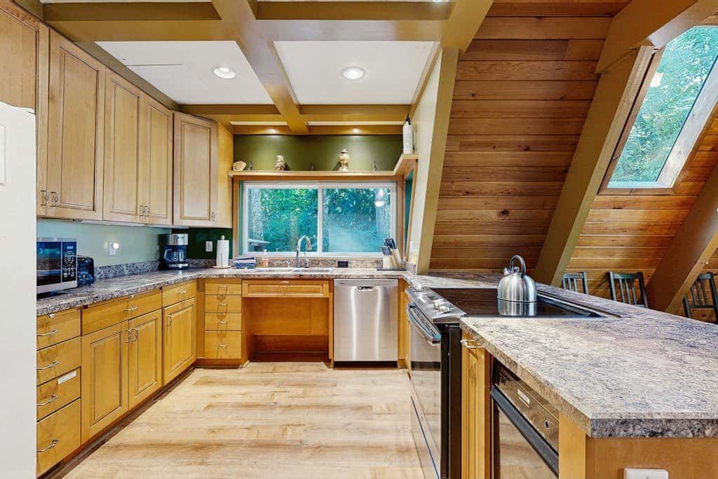 Dog-friendly, A-frame cabin with private hot tub - tranquil setting near skiing
