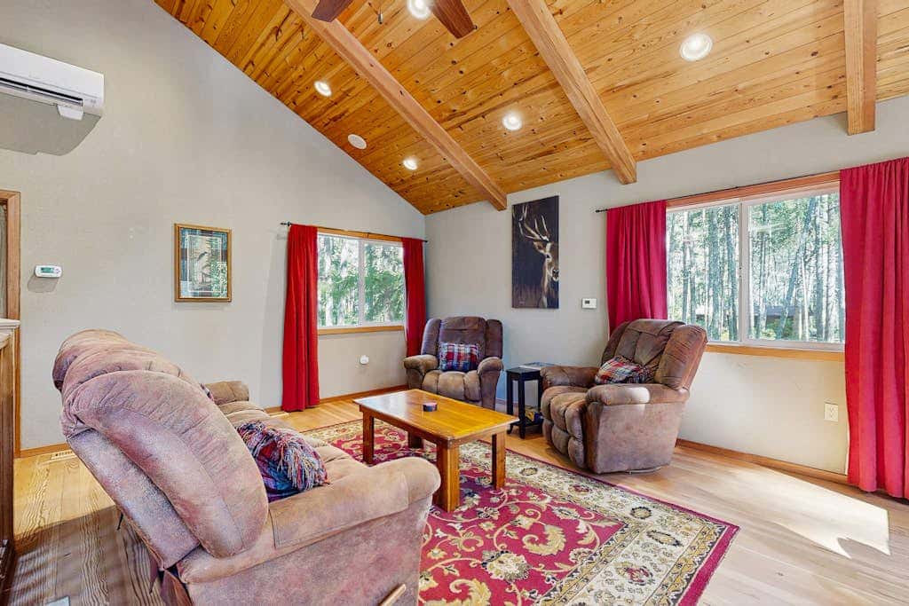 Dog-friendly, A-frame cabin with private hot tub - tranquil setting near skiing