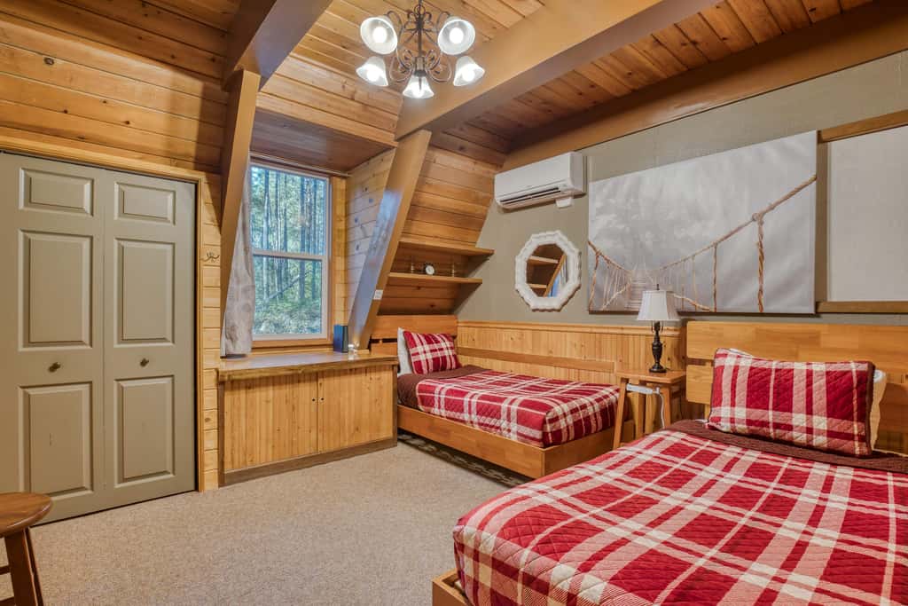Dog-friendly, A-frame cabin with private hot tub - tranquil setting near skiing