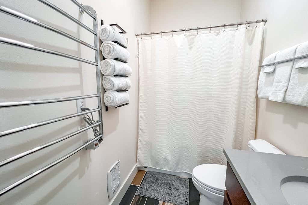 Dog-friendly studio with river view, patio, grill, & shared W&D