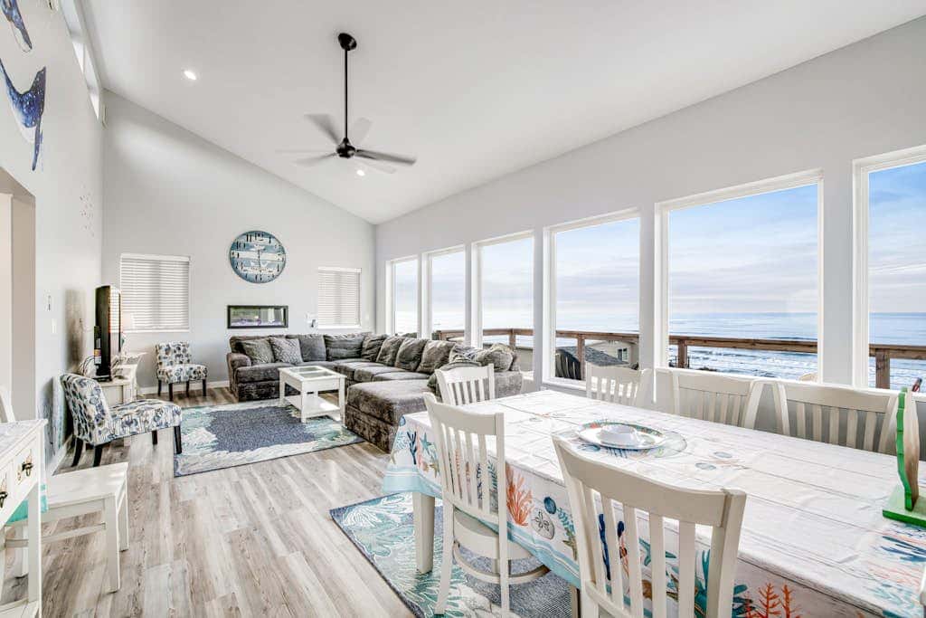Oceanfront home with hot tub, private beach access & ocean views - dog-friendly