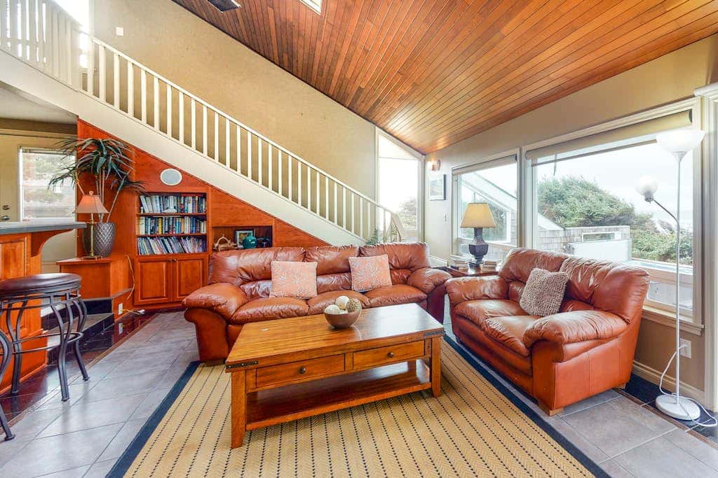 Oceanfront Home with Private Hot Tub, Ocean Views, Fireplace & Beach Access Path