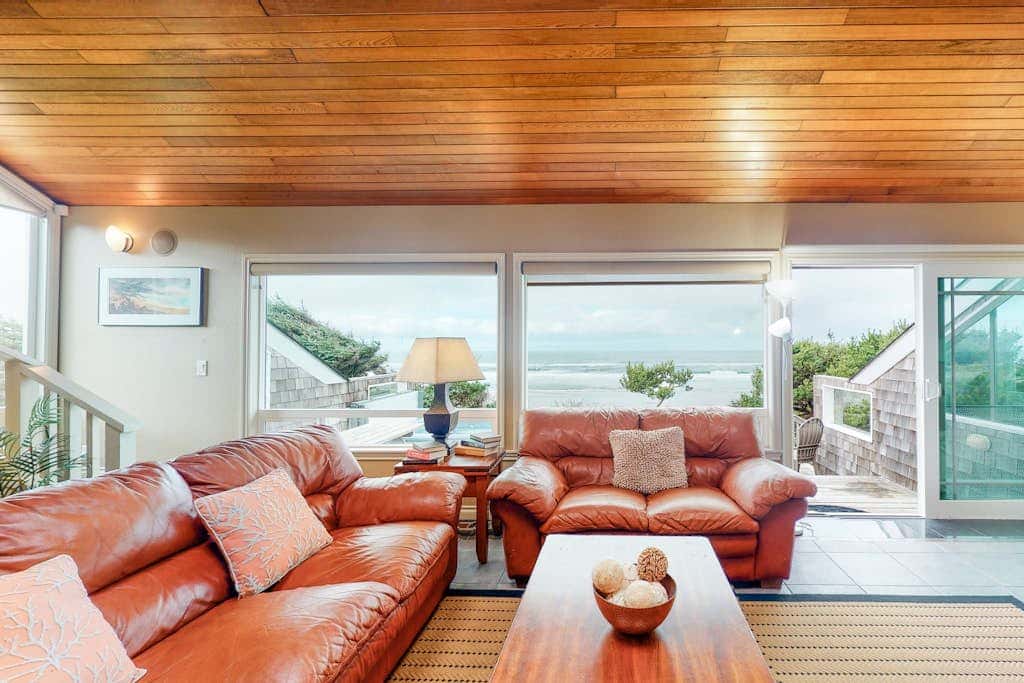Oceanfront Home with Private Hot Tub, Ocean Views, Fireplace & Beach Access Path