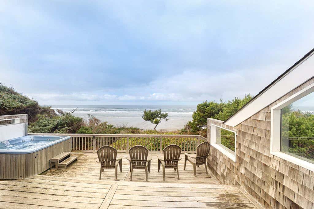 Oceanfront Home with Private Hot Tub, Ocean Views, Fireplace & Beach Access Path