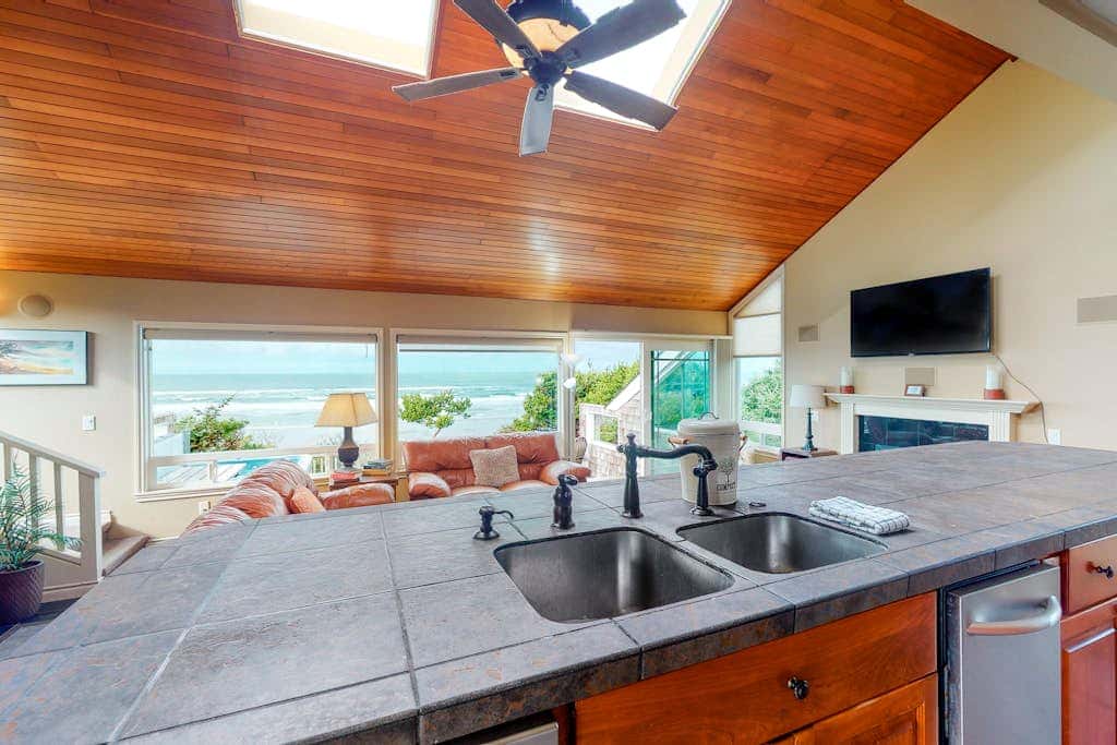 Oceanfront Home with Private Hot Tub, Ocean Views, Fireplace & Beach Access Path