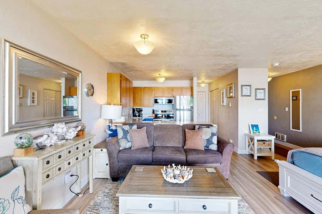 Modern oceanfront studio condo on Nye Beach with seasonal pool