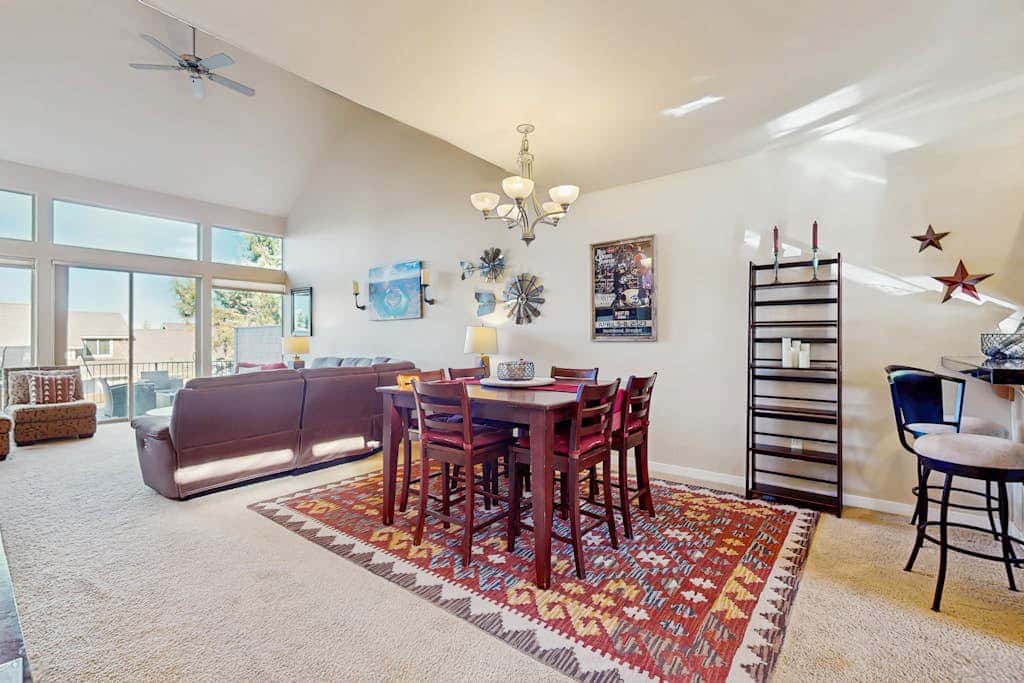 Dog-friendly townhome with mountain views, pools, hot tubs, fitness room, & W&D