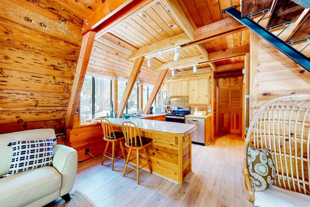 Dog-friendly A-frame cabin with 2 decks & fireplace - walk to the beach