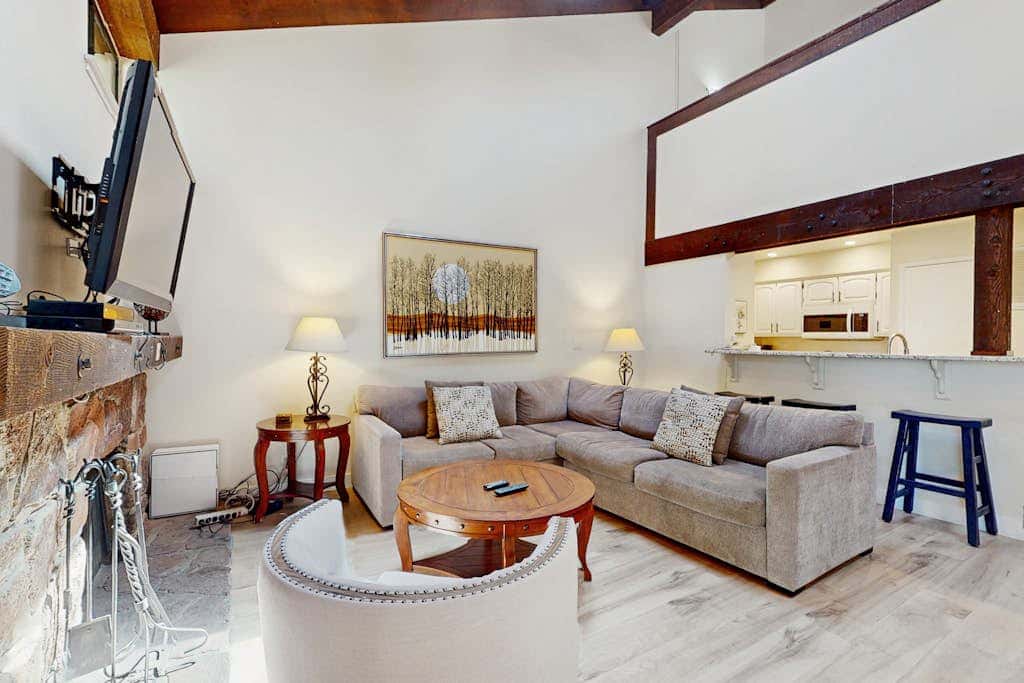 Let reality drift away with the lake view at this townhome with a private beach