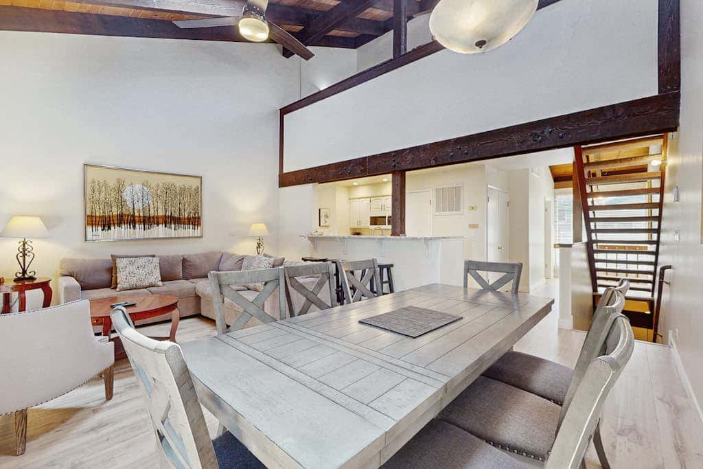 Let reality drift away with the lake view at this townhome with a private beach