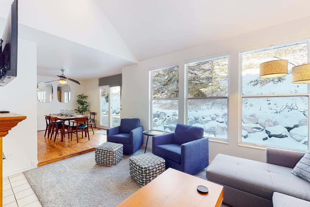 Stylish Ski Retreat with  a Gas Fireplace, Fast WiFi, Private Hot Tub, & Patio
