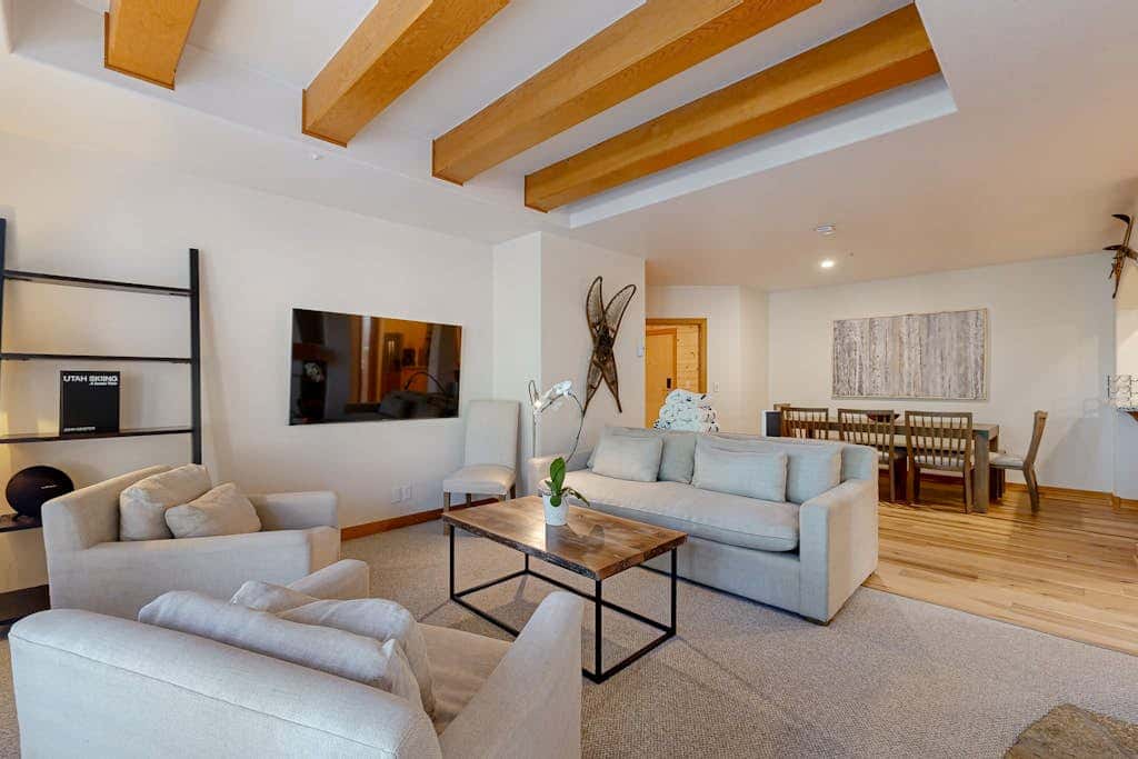 True ski-in - ski-out at Solitude Resort Creekside with view of Apex lift