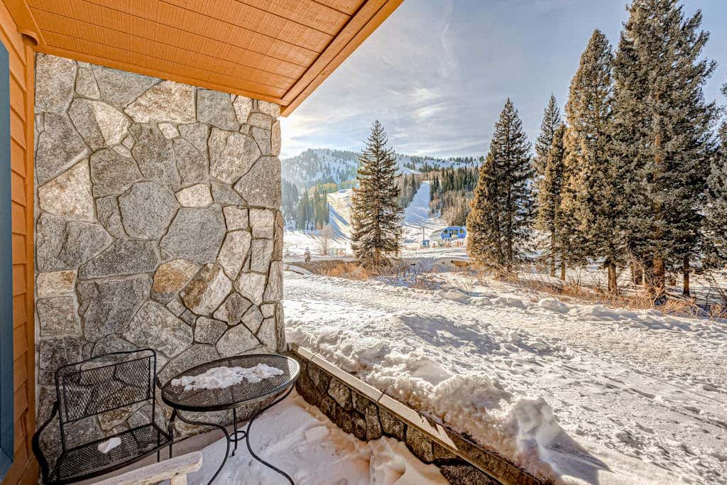 True ski-in - ski-out at Solitude Resort Creekside with view of Apex lift