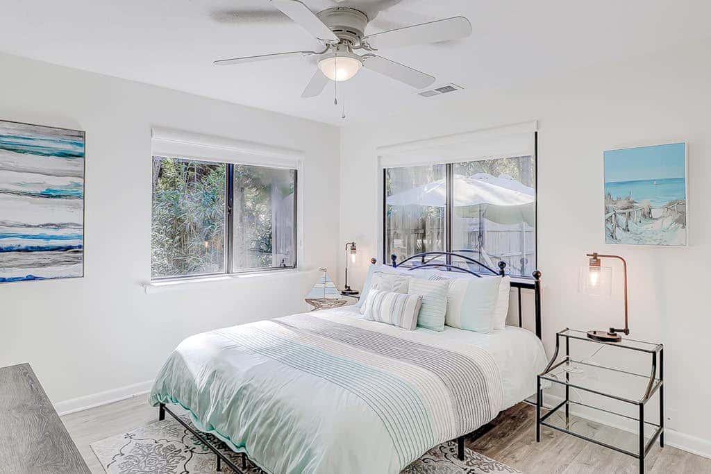 Dog friendly home with an enclosed yard, pool deck, & private pool