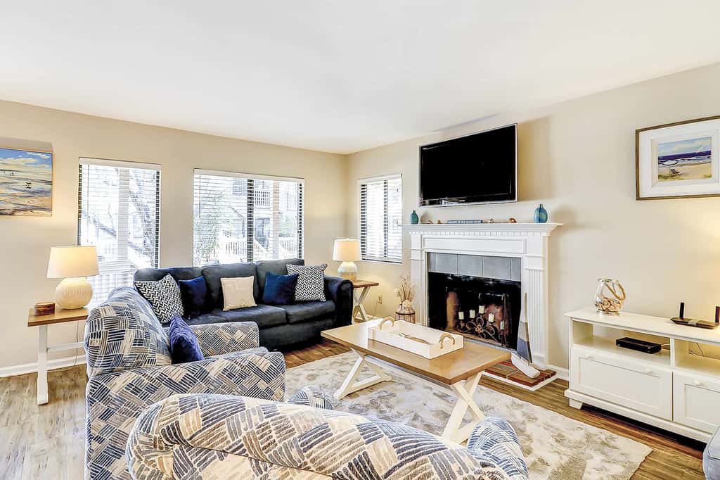 Relaxing First Floor Condo  Walk to Beach Spacious Deck Remote Work Setup 