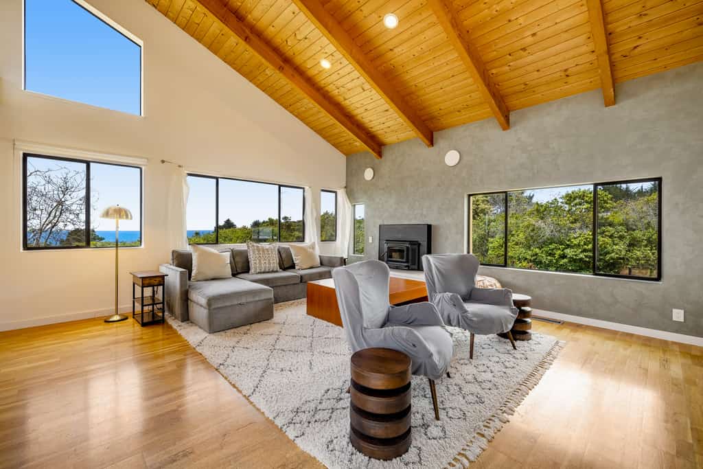 Your deck doubles as a whale-watching station during migration season at this ocean-view retreat. Soak in the hot tub as the sun dips below the Pacific. Step outside to a deck overlooking the ocean. Room for 4 in this 2-bedroom home. Just a 11-minute walk to Shell Beach tidepools. Your front door opens to Sea Ranch's 50 miles of trails and the wild Sonoma Coast. Morning coffee tastes different when the view is the Pacific -- and it never gets old.