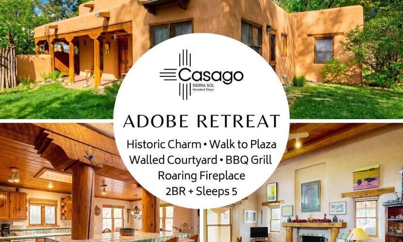Welcome to Adobe Retreat, a light-filled historic adobe just four blocks from Taos Plaza. Gather under soaring viga ceilings by the wood-burning fireplace, cook in a tile-trimmed kitchen with a sunny breakfast bar, and step out to a private, adobe-walled courtyard framed by green lawns and old cottonwoods. With local art at every turn and radiant-heated floors underfoot, this single-level home is a peaceful base for art, dining, and mountain adventures.