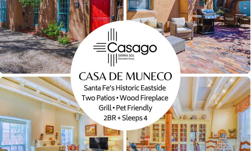 Nestled in Santa Fe’s Historic Eastside, Casa De Muñeco is a charming adobe-style retreat just a short stroll from the iconic Canyon Road and about a mile-and-a-half from the Santa Fe Farmers Market. Perfect for couples or small families, this cozy home blends classic Southwestern character with modern comfort.