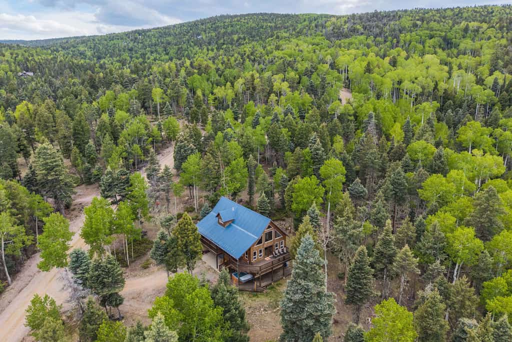 Welcome to The Bear Chalet, a freshly renovated 3-bedroom retreat on five wooded acres in Angel Fire, steps from the Cougar Trail. The name is a wink to the black bear who once let himself in and decided he loved it here too. Now beautifully restored, the chalet pairs a private hot tub, bright open living with a gas fireplace, and a downstairs game room with foosball. Grill on the deck, gather at the fire pit for s'mores, and soak under the stars after a day in the mountains.