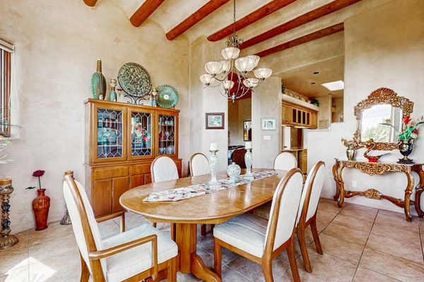 <b> Mountain-View Magic </b>
Perched at the foothills of the Sangre de Cristo Mountains, this elegant estate offers a front-row seat to Santa Fe’s famous painted skies. Sip your morning coffee in the secluded courtyard or host a sunset dinner on the wraparound patio with sweeping alpine vistas. With three private suites and a chef’s kitchen, this home is designed for those who want the peace of the mountains just 10 minutes from the heartbeat of the Plaza.