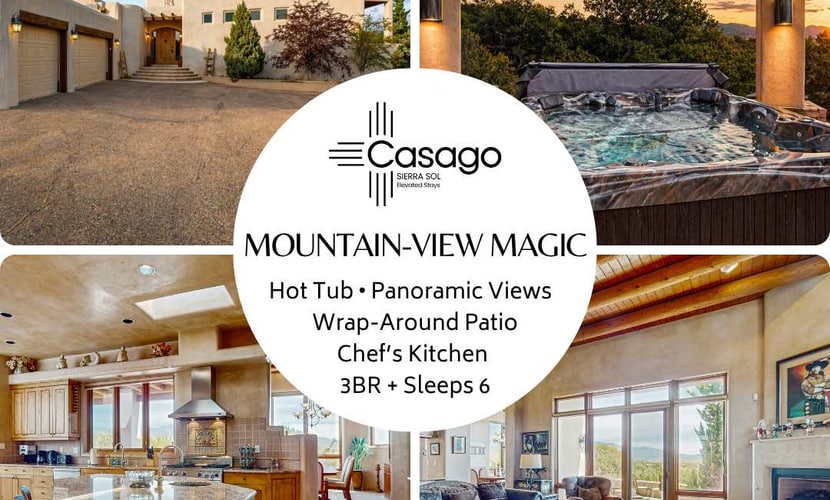 <b> Mountain-View Magic </b>
Perched at the foothills of the Sangre de Cristo Mountains, this elegant estate offers a front-row seat to Santa Fe’s famous painted skies. Sip your morning coffee in the secluded courtyard or host a sunset dinner on the wraparound patio with sweeping alpine vistas. With three private suites and a chef’s kitchen, this home is designed for those who want the peace of the mountains just 10 minutes from the heartbeat of the Plaza.