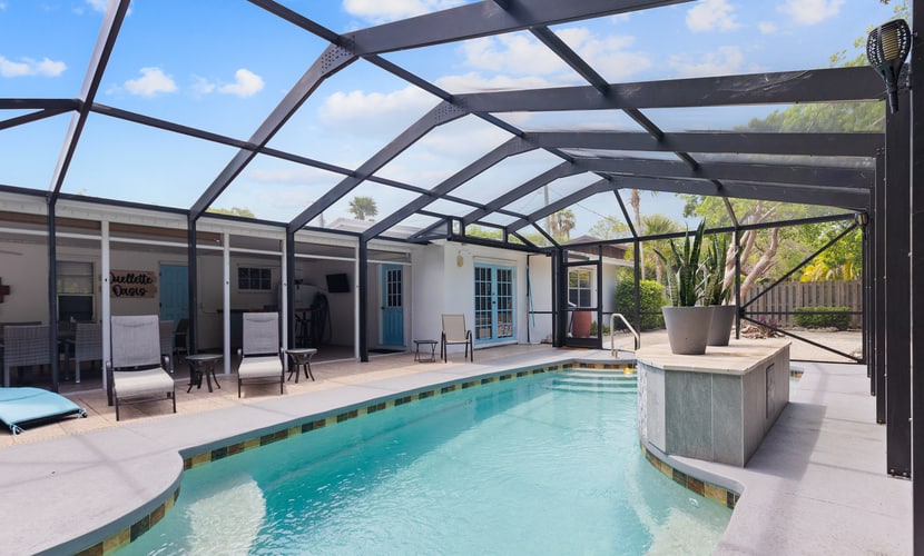 Single-level home with a private pool, enclosed yard - two dogs OK