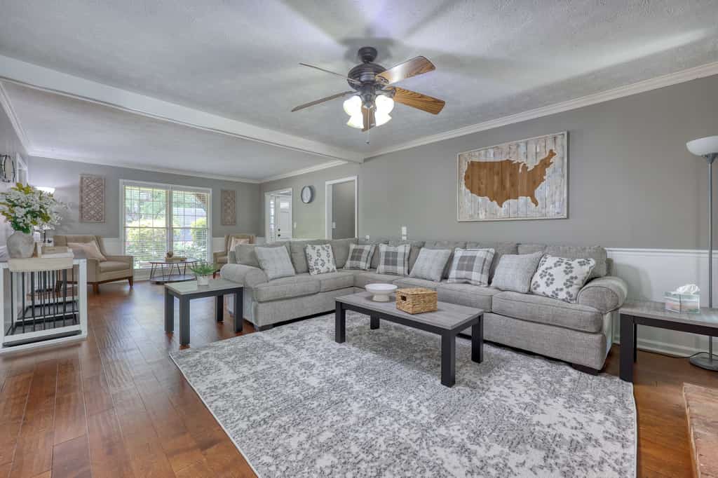 Our beautiful ranch-style home features three bedrooms and two bathrooms and sleeps up to 10. Enjoy a fully-equipped kitchen, spacious living area, a fenced backyard, an in-ground pool, and a covered patio with a TV, grill, and seating. Thoughtfully designed with comfort and style in mind, it’s the perfect place to relax and gather with loved ones. Pets are welcome with a fee. We’d love to host you!