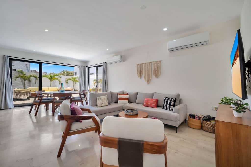 Enjoy a tranquil stay in this three-bedroom beautiful home, ideal for families or groups
• One king-size bed, and two queen-size beds in the second and third bedroom
• Explore beaches, restaurants, and history along the Los Cabos Tourist Corridor
• Private terrace and rooftop area with grill and beautiful ocean views
• Swimming pool with sun loungers
• Thoughtfully designed and fully equipped with modern appliances
• Fast Wi-Fi, smart TV, and AC in all rooms
• Laundry center available
