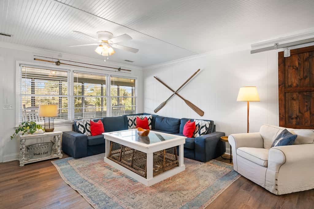 Welcome to "Weeks End" located at 3511 Palmetto Blvd, Edisto Beach! 
4BR, 2BA | Sleeps 12

Welcome to “Weeks End,” your perfect Edisto Island getaway. This inviting coastal home blends relaxed beach style with plenty of space for family and friends to unwind.

The front screened porch sets the tone for laid-back living, complete with a porch swing, rocking chairs, and a picnic table—ideal for morning coffee or evening breezes. Inside, you’ll find an open living, dining, and kitchen area designed for comfort and connection. The living room features ample seating and a large TV, while the dining table accommodates 8–10 guests, with additional seating for three at the kitchen bar. The well-equipped kitchen makes meal prep easy, and a back door leads to a sunny deck overlooking the fenced yard and bike path.

The home offers four bedrooms and two full bathrooms. On one side of the house, you’ll find a queen bedroom and a bunk room with a twin over double bunk and an additional twin over twin bunk—perfect for kids or groups. A full bathroom with tub/shower is conveniently located in the hall. On the opposite side, there’s another queen bedroom and a second bunk room with another twin over double bed bunk and a twin over twin bunk bed, along with another full bathroom with a walk-in shower. 

Downstairs, enjoy extra space for relaxing and entertaining, including a shaded seating area, dining space, and a laundry room with washer and dryer. There’s also an outdoor shower (hot and cold), a charcoal grill, and a fish cleaning station—everything you need for a classic beach vacation.

Additional features include high speed wifi internet service, plenty of parking for multiple vehicles or a boat, and a fully fenced backyard.

Sheets and Bath Towels are provided!

Book your stay at Weeks End and experience all the charm and comfort of Edisto living. 