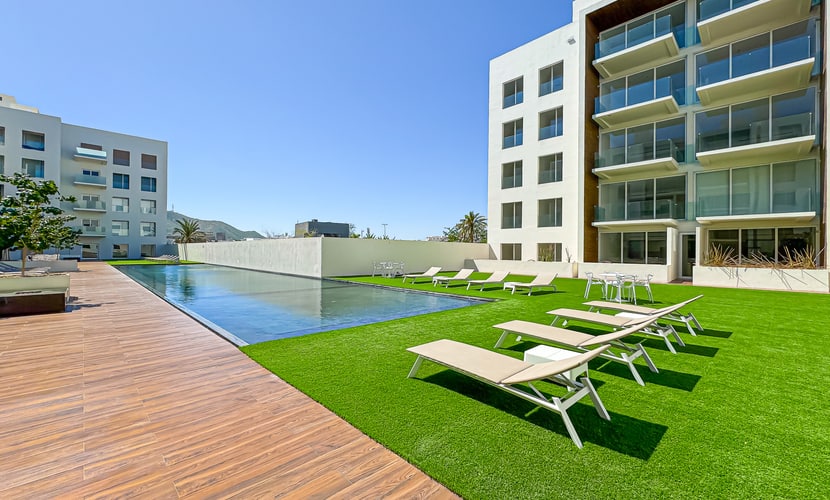 Experience the perfect blend of luxury, comfort, and breathtaking ocean views in our two-bedroom apartment at Marea Los Cabos.
• One king-size bed, one double bed, and one sofa bed
• Private balcony with views and an in-unit washer and dryer
• Fully equipped kitchen, central AC, fast Wi-Fi
• Short drive to Cabo’s oceanfront, vibrant downtown, and top attractions
• Access to an on-site gym and fitness room
• Single-level layout offering easy, step-free access throughout
• Available laundry center