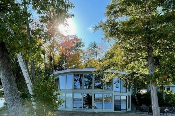 Lakefront home with private beach, lake views, dock, kayaks, firepit, grill, W/D