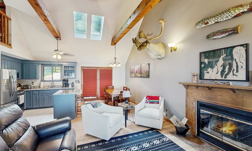 Dog-friendly secluded home near Suttons Bay with water views, firepit, fireplace