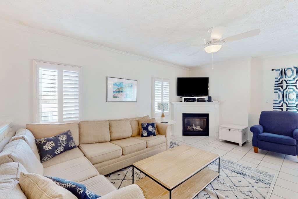 Sea Palms condo with fireplaces, private W/D, and ocean view - 350 feet to beach
