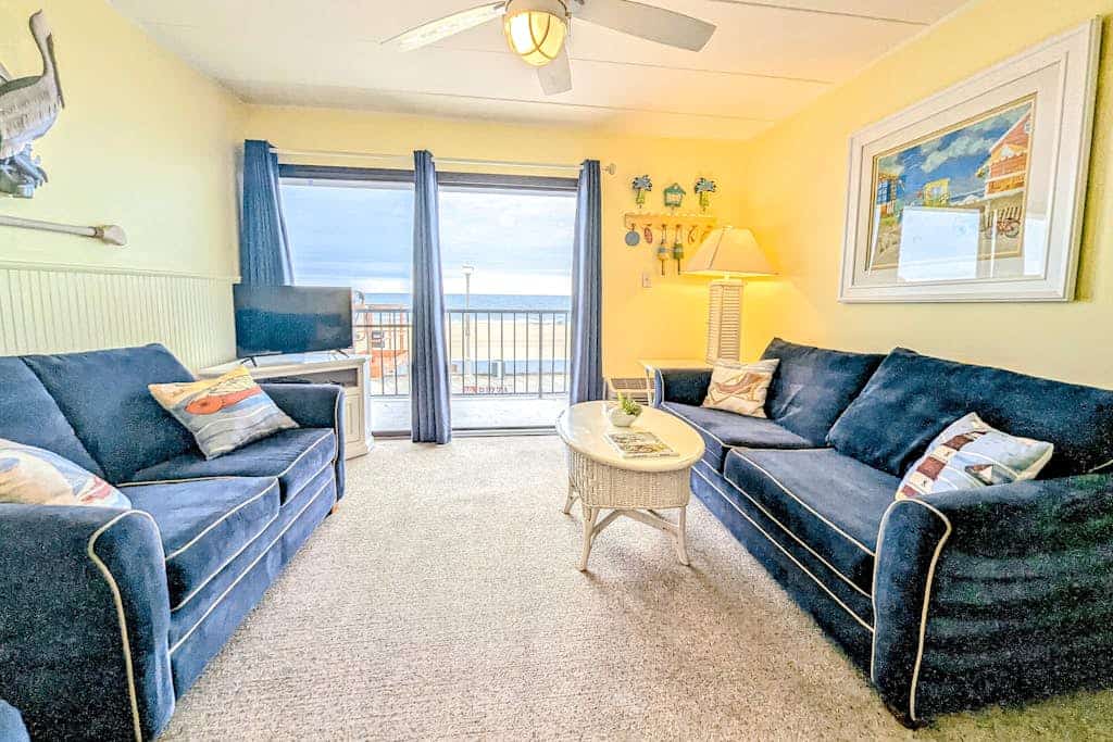 Second-floor, ocean-view condo with beach views, pool access, washer/dryer & AC