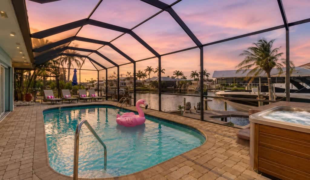 Dog-friendly tropical home on the canal w/ screened patio w/ pool & private dock