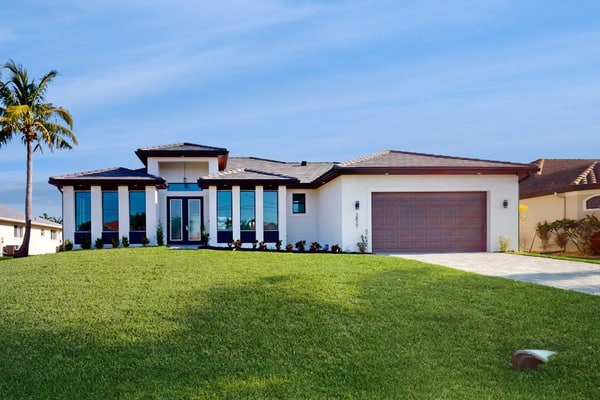 Modern home with pool spa, outdoor kitchen, and private W/D