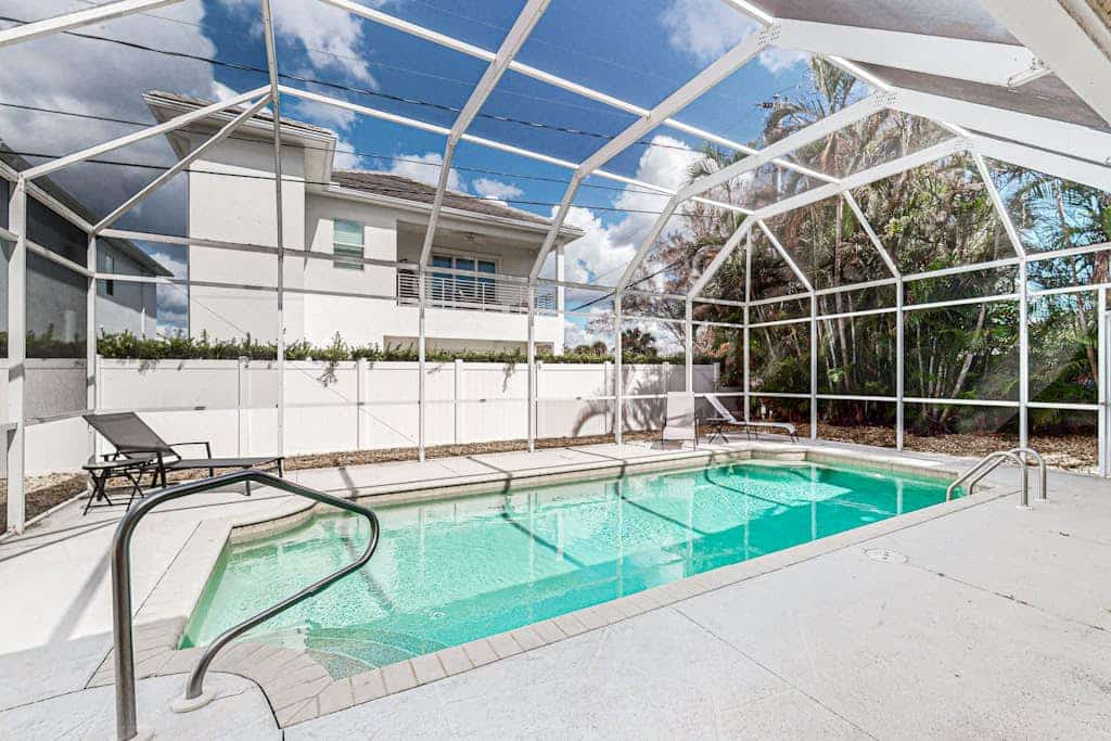 Centrally located home with a private pool and  walking distance to beach