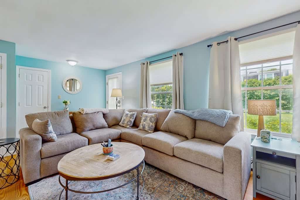 Home near beach & tennis/basketball court with firepit, grill, & patio