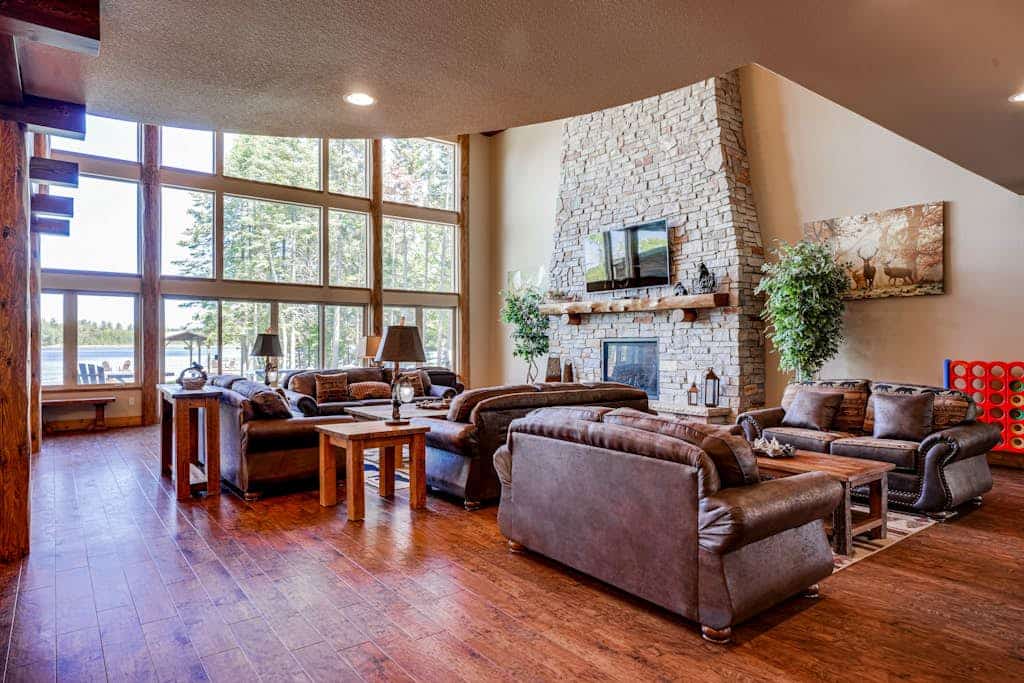 Luxury lakefront home with high-speed WiFi, dock, private beach, & theater room