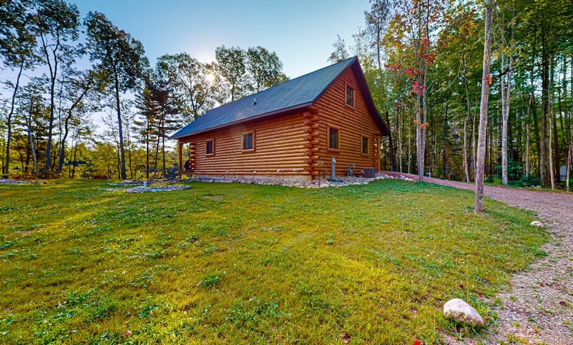 New dog-friendly cabin with river views, grill, modern interior, W/D, and AC