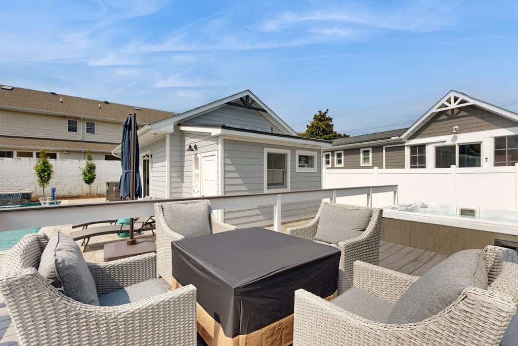 Town of Rehoboth Beach home with private pool, hot tub & pool barn