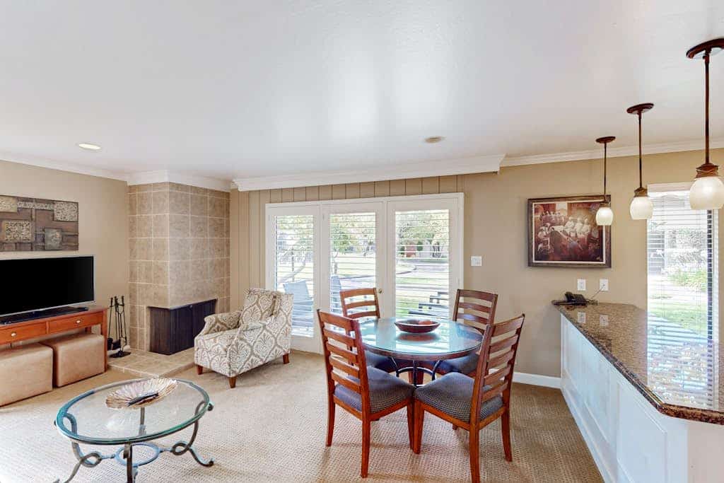 Fairway views stretch beyond your patio at this ground-floor Silverado condo, freshly updated for comfort. This sophisticated 1-bedroom condo puts you at the heart of Napa's wine country — Silverado Trail's legendary wineries start just outside your door. You'll have the pool to yourself on quiet weekday afternoons. Duckhorn and Frog's Leap are 10 minutes away, downtown Napa's 55 tasting rooms just 15. When evening falls, the fireplace (firewood not provided) crackles as you uncork today's finds.