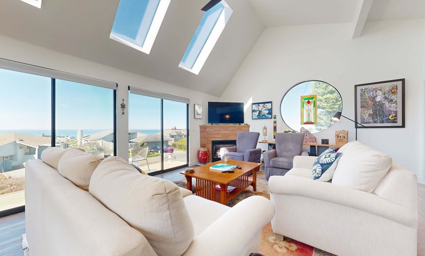 Wake to ocean views from this hillside retreat overlooking Bodega Bay's 11th fairway. Soak up panoramic water views from the front balcony or unwind on the back deck facing the golf course. Two king suites and a game room with pool table make this ideal for two couples. Just 0.3 miles from Pinnacle Gulch Trail and 1.2 miles from The Dog House restaurant. The rugged Sonoma Coast beckons — where gray whales cruise past rocky headlands and fresh crab sandwiches taste better with salt air.