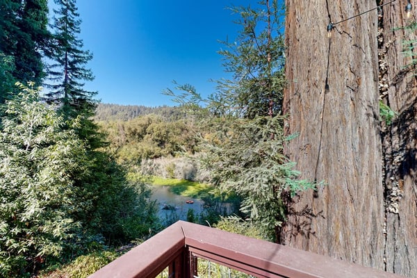 The Russian River flows just below your private deck at this cozy cabin, where kids play in the sandbox below. Soak under the stars in your hot tub after wine tasting at Joseph Jewell (2.3 mi) or paddling from Steelhead Beach (0.6 mi). This 3-bedroom cabin sleeps 4 in forest serenity. Fire up the gas grill for dinner on the multi-tiered deck while kids play in the sandbox below. Your redwood retreat sits just minutes from Forestville's tasting rooms and the river's best swimming holes.