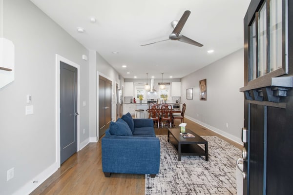 Stay in a brand-new 2BR condo in East Nashville’s trendy Five Points, just 2 miles from downtown & Broadway. This modern retreat features private balconies, open-concept living, fast WiFi, Roku TVs, and a fully equipped kitchen. Sleeps 6 with sofa beds, plus in-unit washer/dryer. Walk to local bars, coffee shops & restaurants while enjoying a stylish, comfortable Nashville getaway.