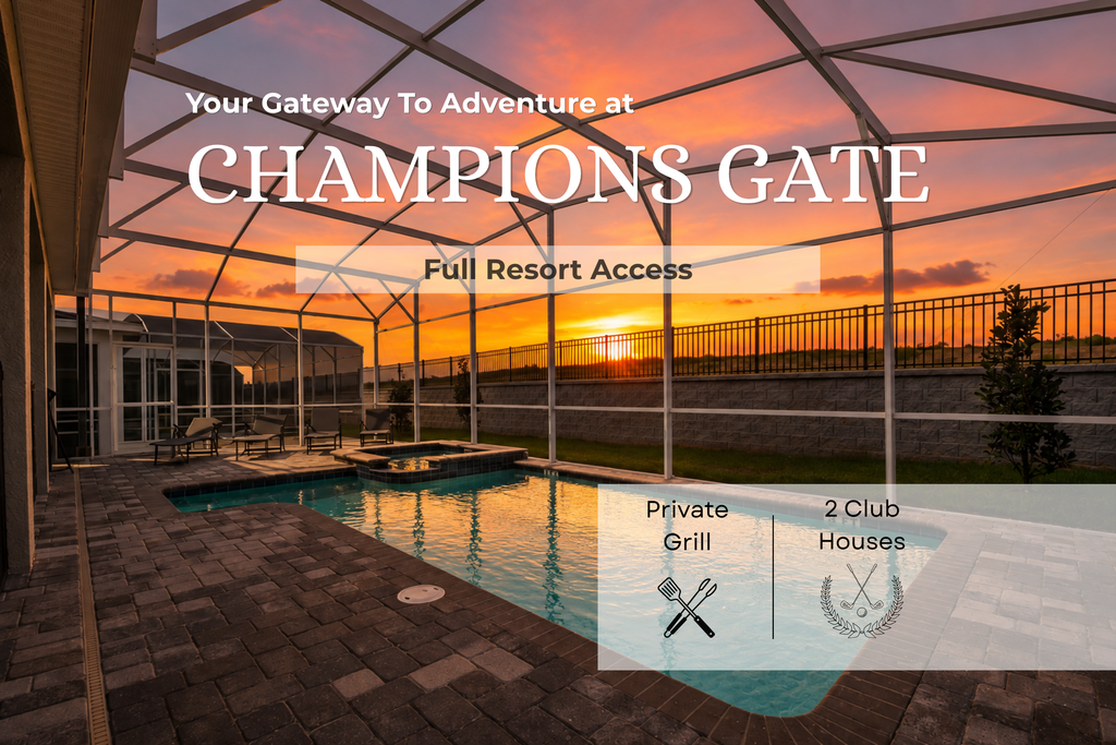 6BR resort home with private pool, game room & golf access.