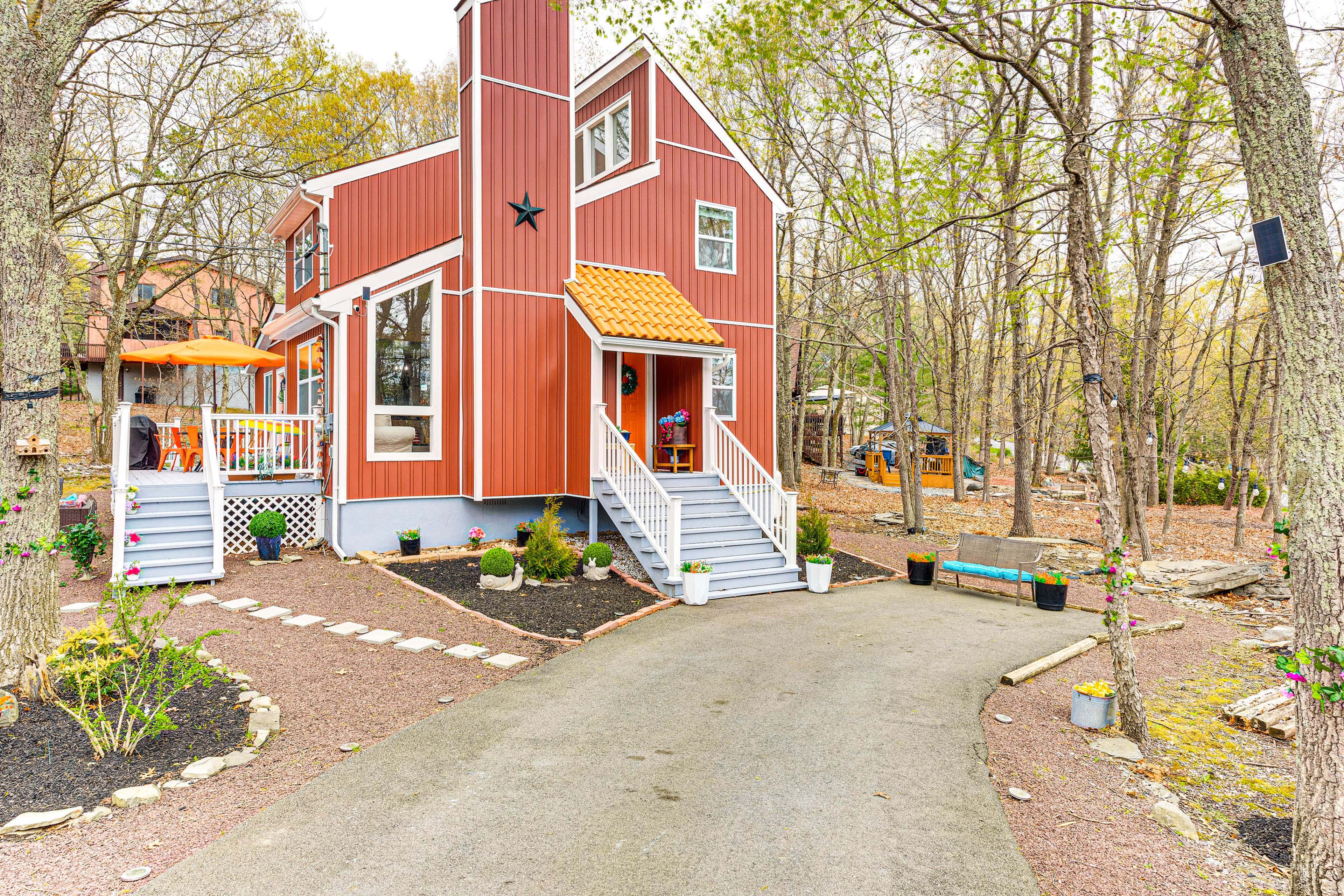 Deck, Fire Pit & Pool Access at Poconos Retreat!
