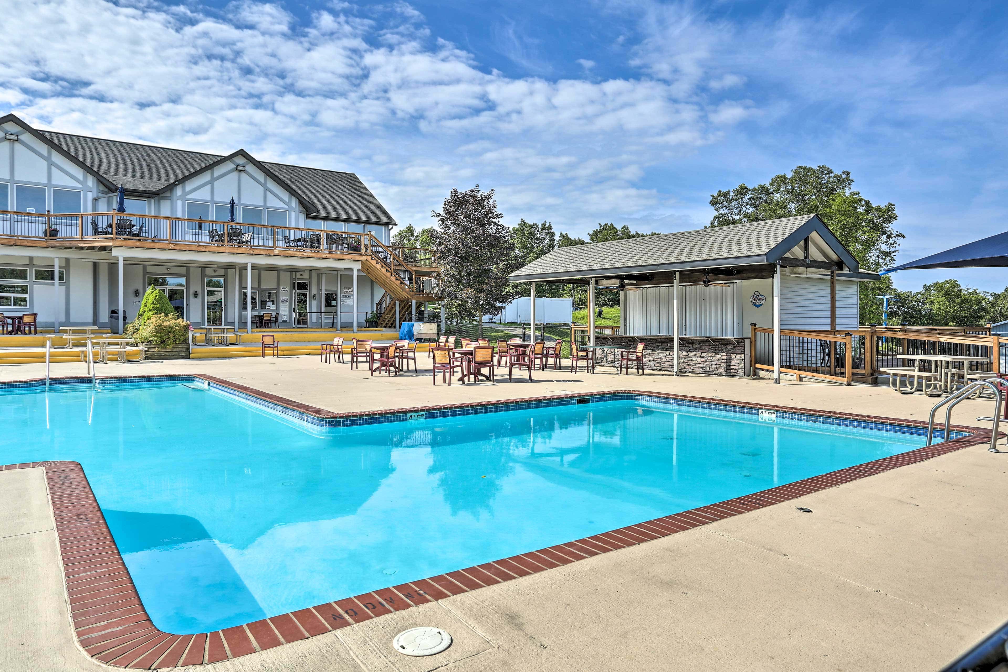 Deck, Fire Pit & Pool Access at Poconos Retreat!