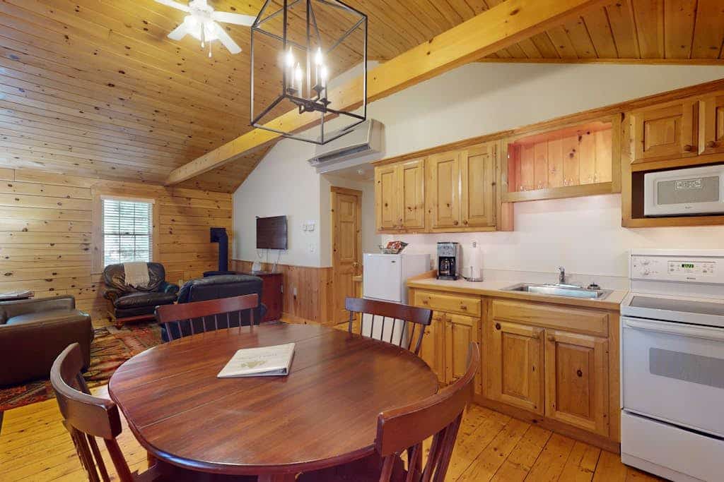 Escape to a dog-friendly cabin w/streaming, kitchen, fireplace & nature nearby