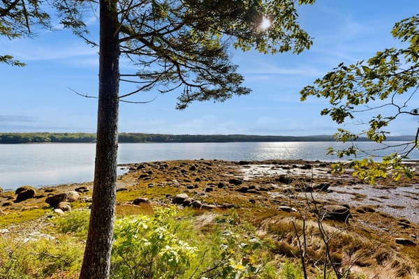 Modern Maine cottage with river views, deck, and a convenient washer/dryer